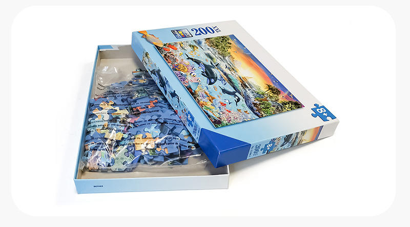 Juguetes educativos personalizados para niños, rompecabezas de papel de cartón azul de 200 piezas para niños