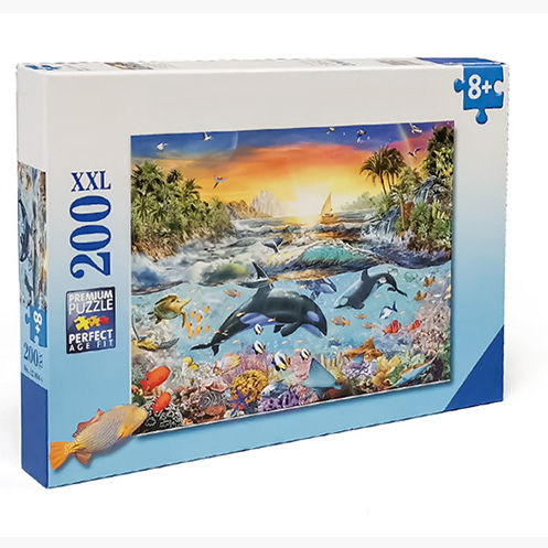 Juguetes educativos personalizados para niños, rompecabezas de papel de cartón azul de 200 piezas para niños