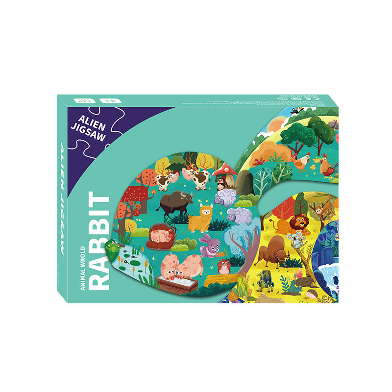 Venta al por mayor, cartón de papel de animales alienígenas personalizado, 88/98/108/120/136 piezas, rompecabezas, juguetes para niños